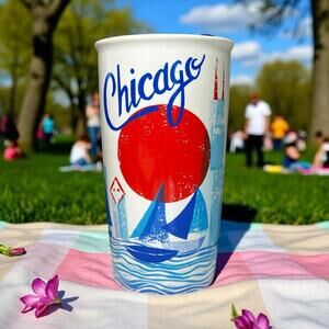Starbucks 2016 CHICAGO 12 Oz Double Walled Ceramic Coffee Travel Tumbler EUC